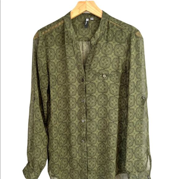 Kut From The Kloth Shirt Top Long Sleeved Sheer Green Button Front Blouse Size S - Picture 12 of 14